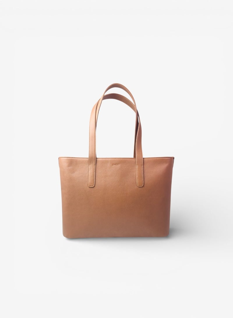 Emery Astrid Tote In Calf Camel Leather - Image 1